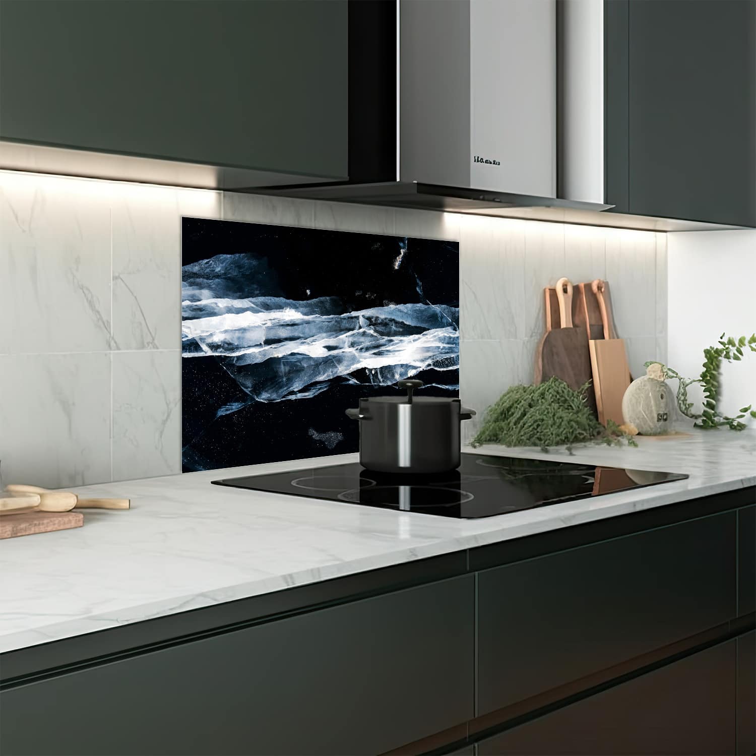 Eigen afmeting spatscherm-op-maat Keuken - Hittebestendig gehard glas - Gebroken Ijs