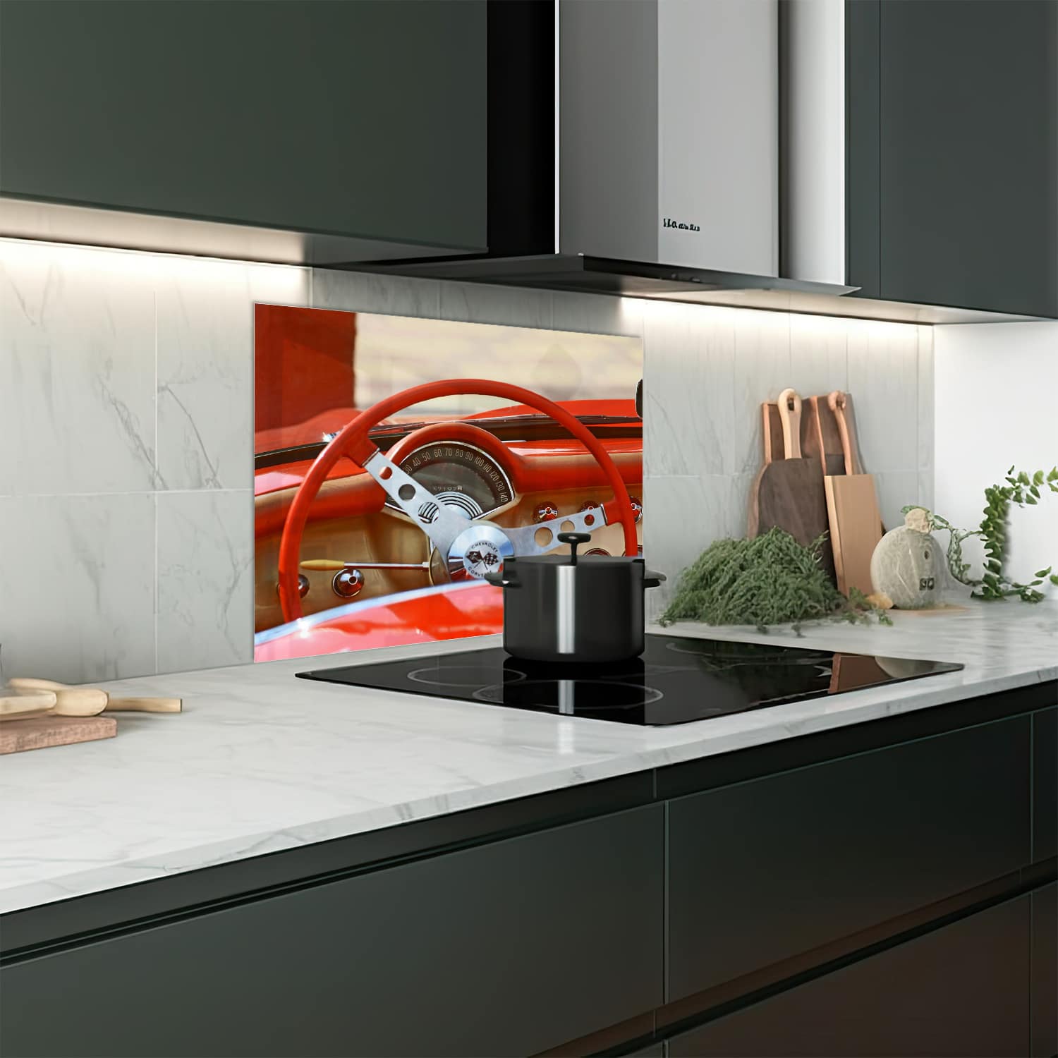 Eigen afmeting spatscherm-op-maat Keuken - Hittebestendig gehard glas - Corvette Interieur
