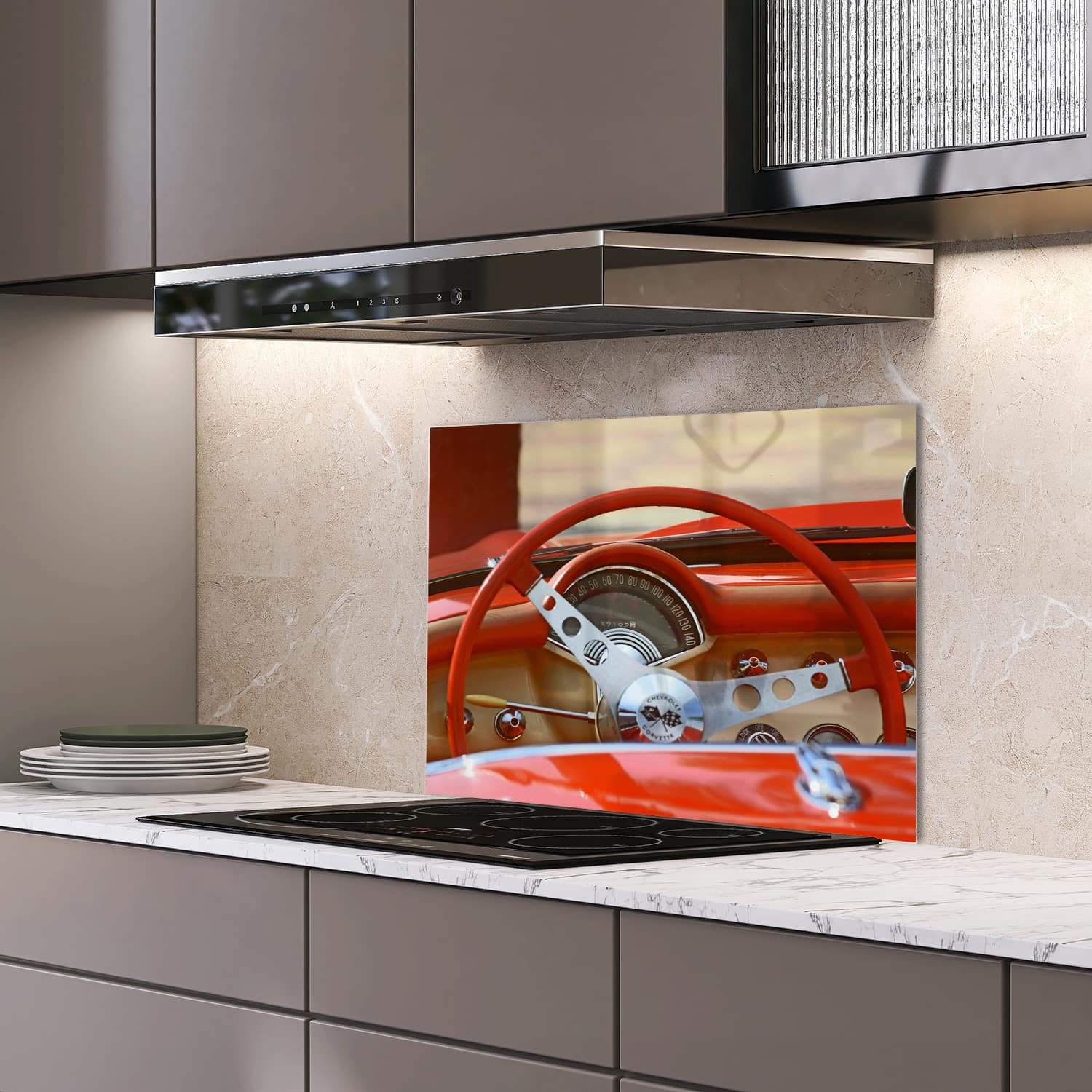 Eigen afmeting spatscherm-op-maat Keuken - Hittebestendig gehard glas - Corvette Interieur