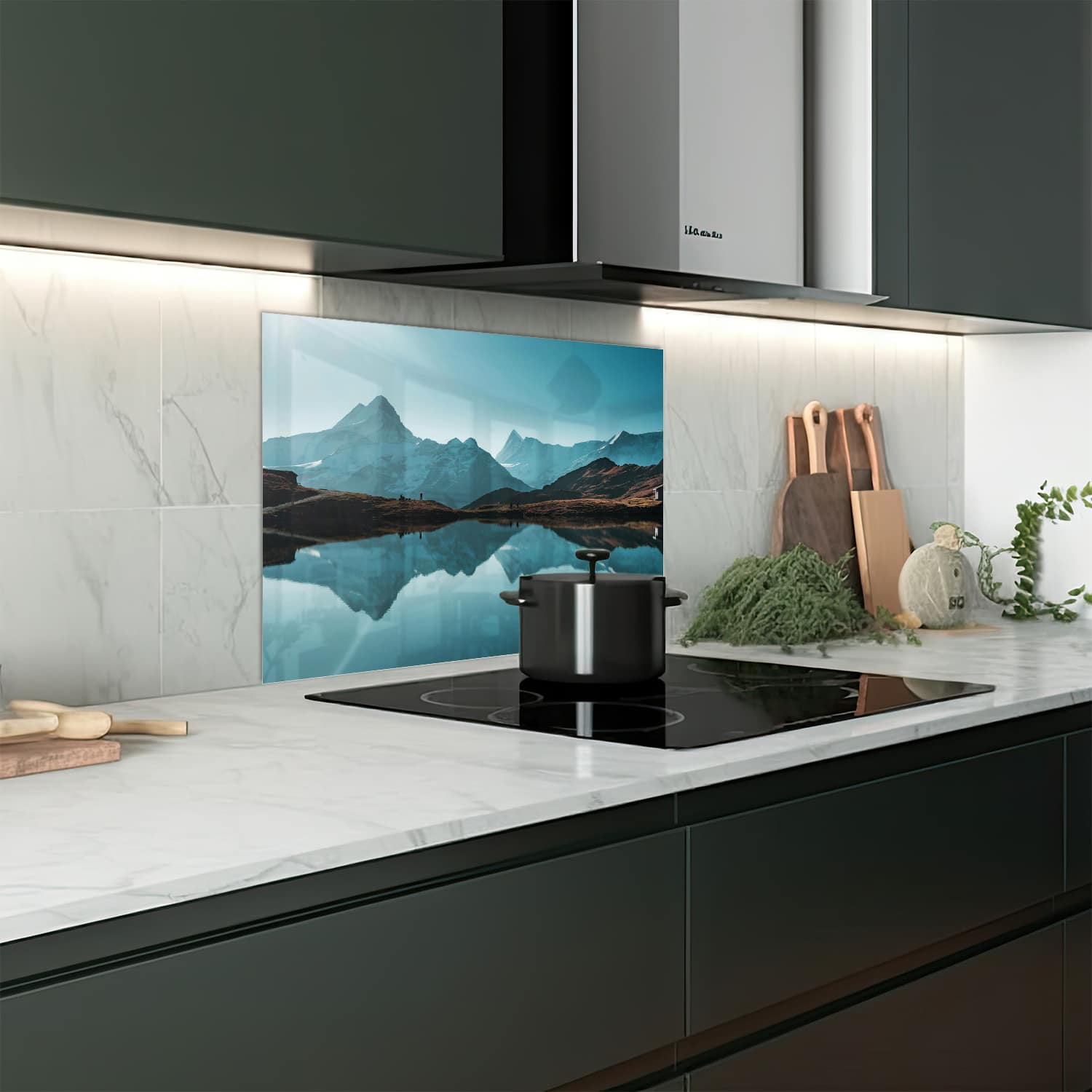 Eigen afmeting spatscherm-op-maat Keuken - Hittebestendig gehard glas - Rustig Bergmeer
