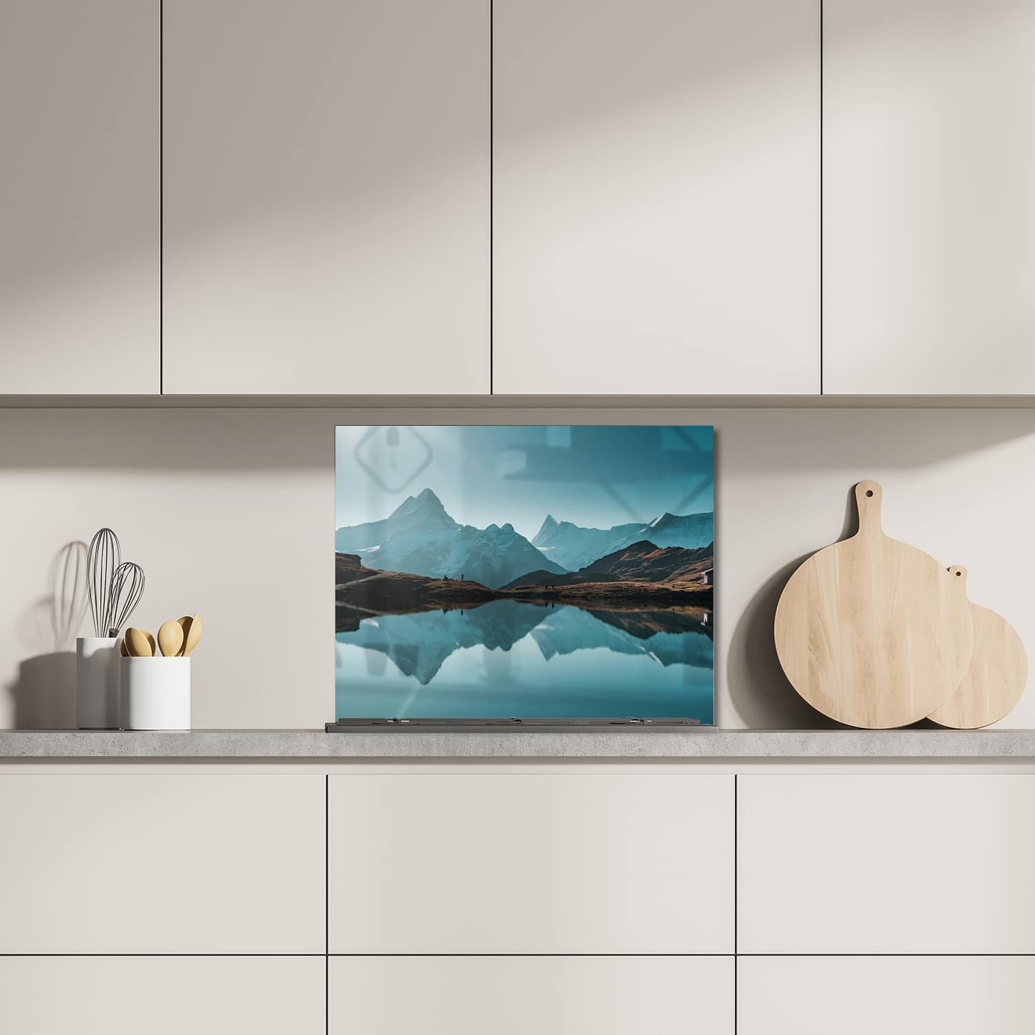 Eigen afmeting spatscherm-op-maat Keuken - Hittebestendig gehard glas - Rustig Bergmeer