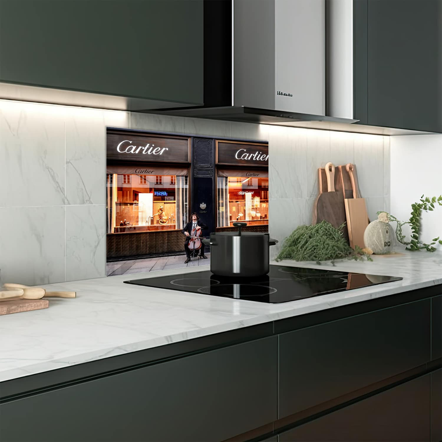Eigen afmeting spatscherm-op-maat Keuken - Hittebestendig gehard glas - Cartier Winkel