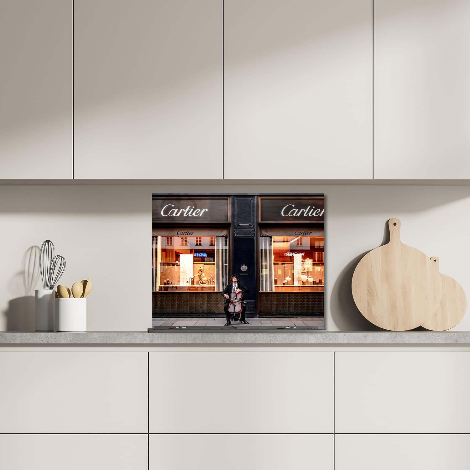 Eigen afmeting spatscherm-op-maat Keuken - Hittebestendig gehard glas - Cartier Winkel