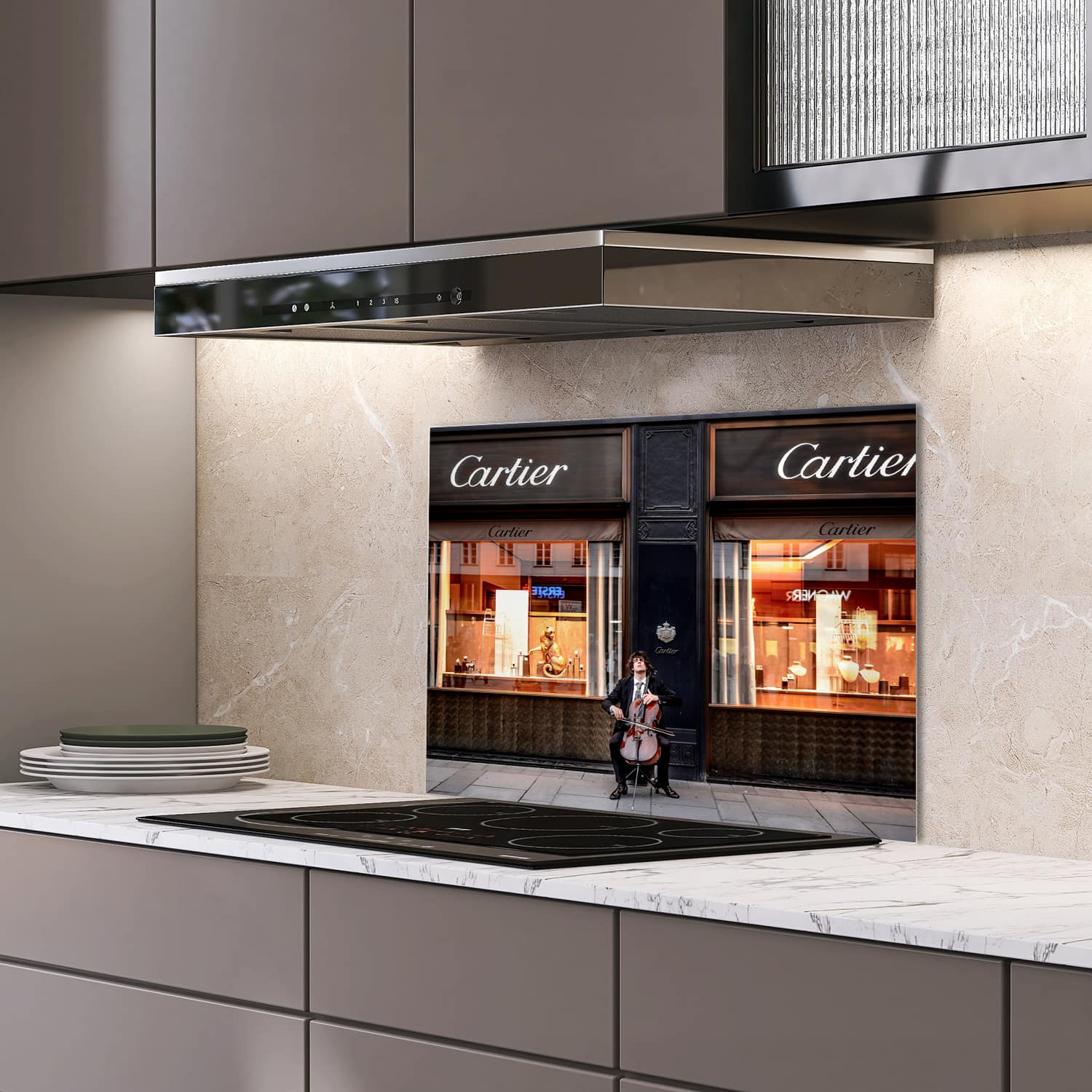 Eigen afmeting spatscherm-op-maat Keuken - Hittebestendig gehard glas - Cartier Winkel