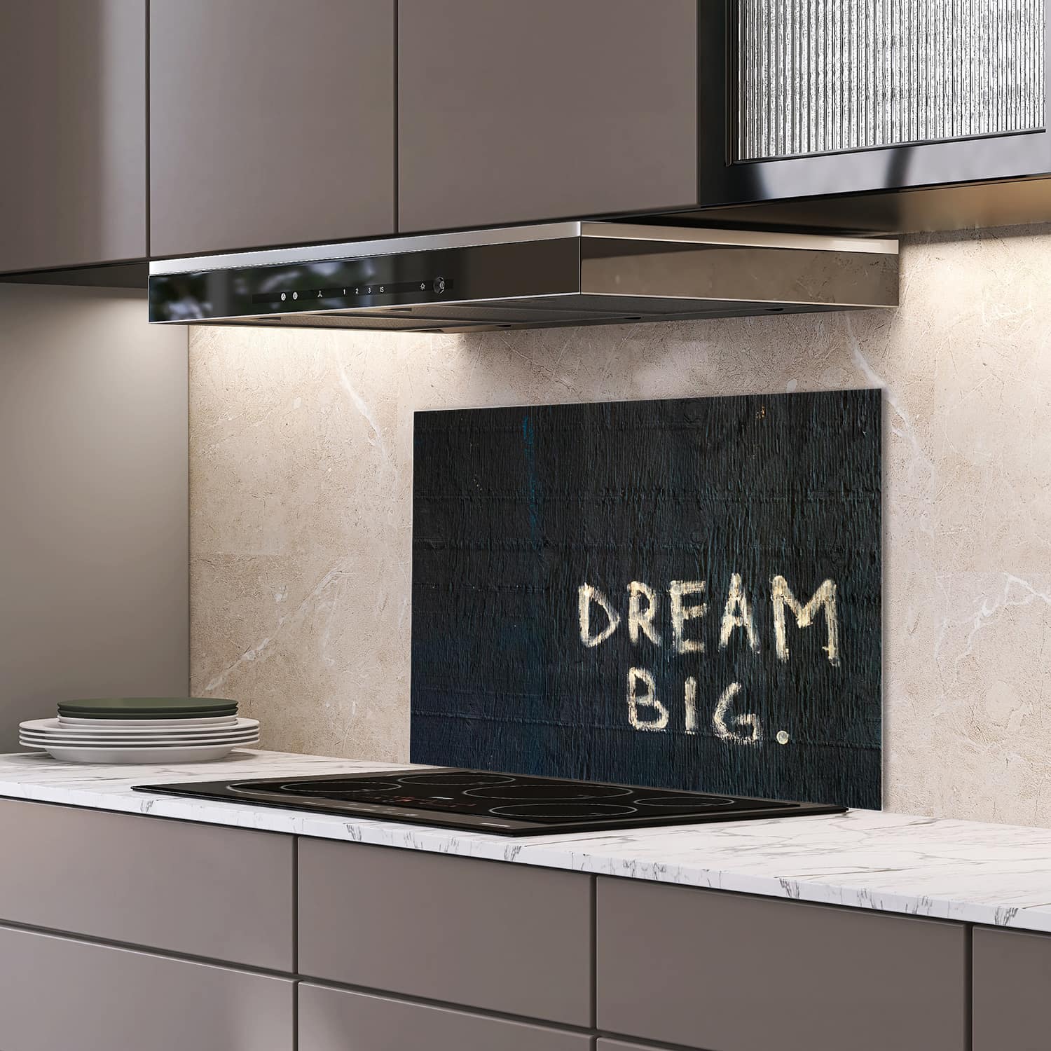 Eigen afmeting spatscherm-op-maat Keuken - Hittebestendig gehard glas - Dream Big