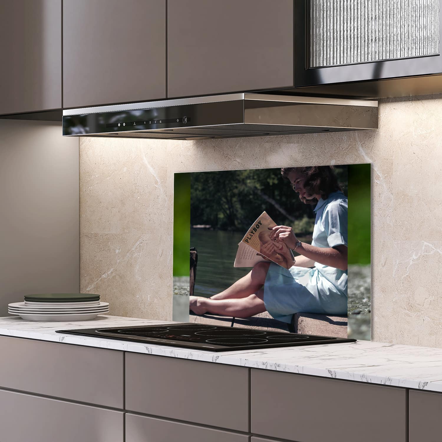 Eigen afmeting spatscherm-op-maat Keuken - Hittebestendig gehard glas - Playboy