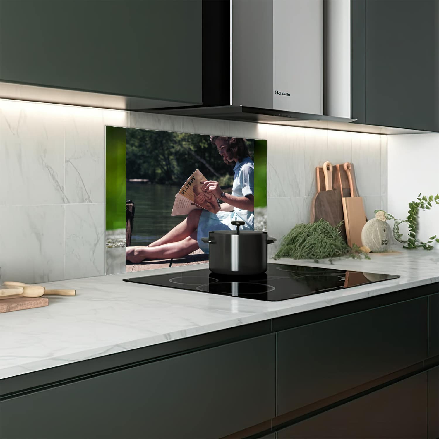 Eigen afmeting spatscherm-op-maat Keuken - Hittebestendig gehard glas - Playboy
