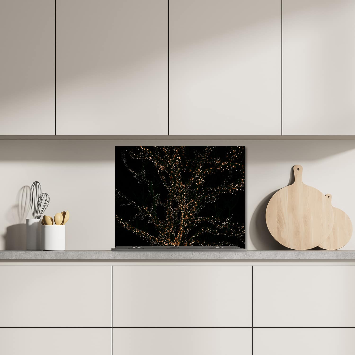 Eigen afmeting spatscherm-op-maat Keuken - Hittebestendig gehard glas - Gouden Lichtjes Boom