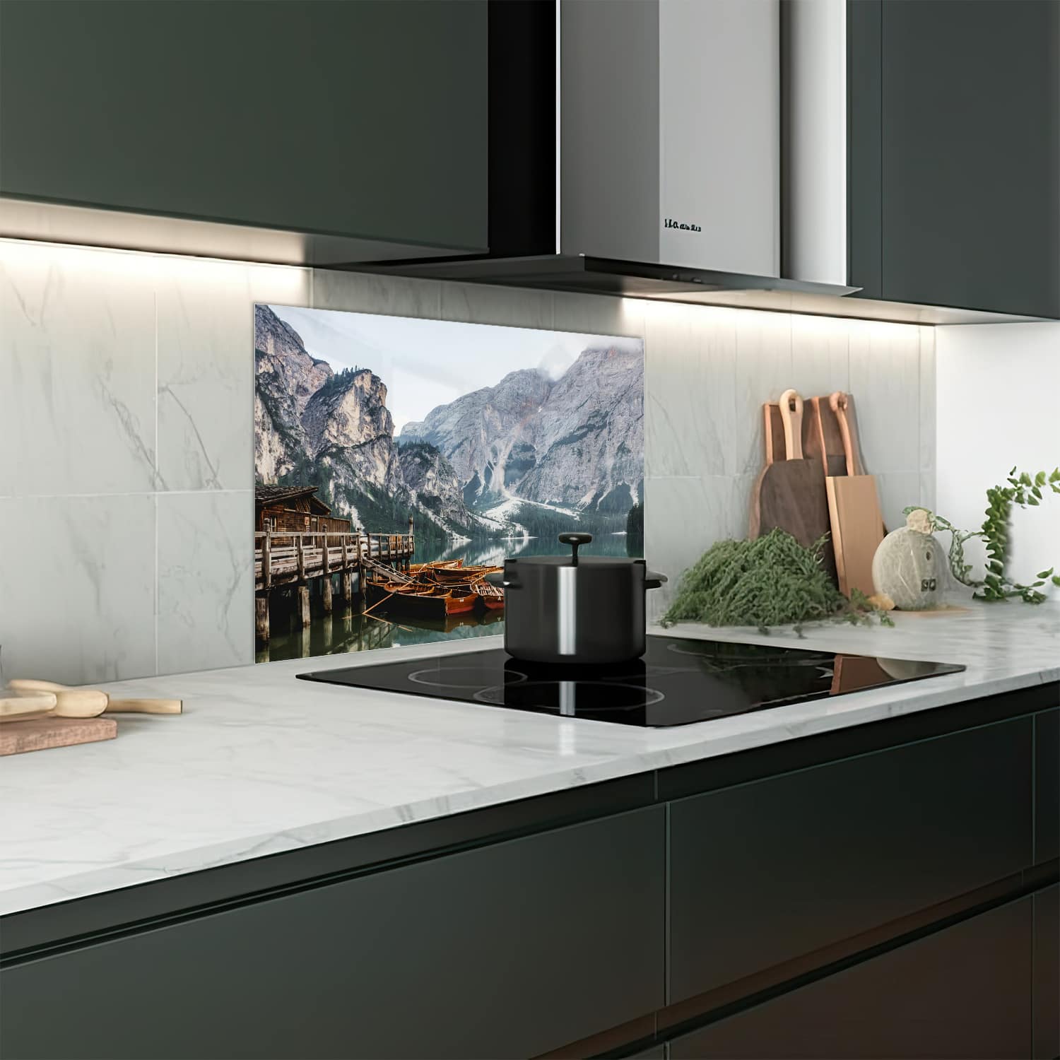 Eigen afmeting spatscherm-op-maat Keuken - Hittebestendig gehard glas - Pragser Wildsee
