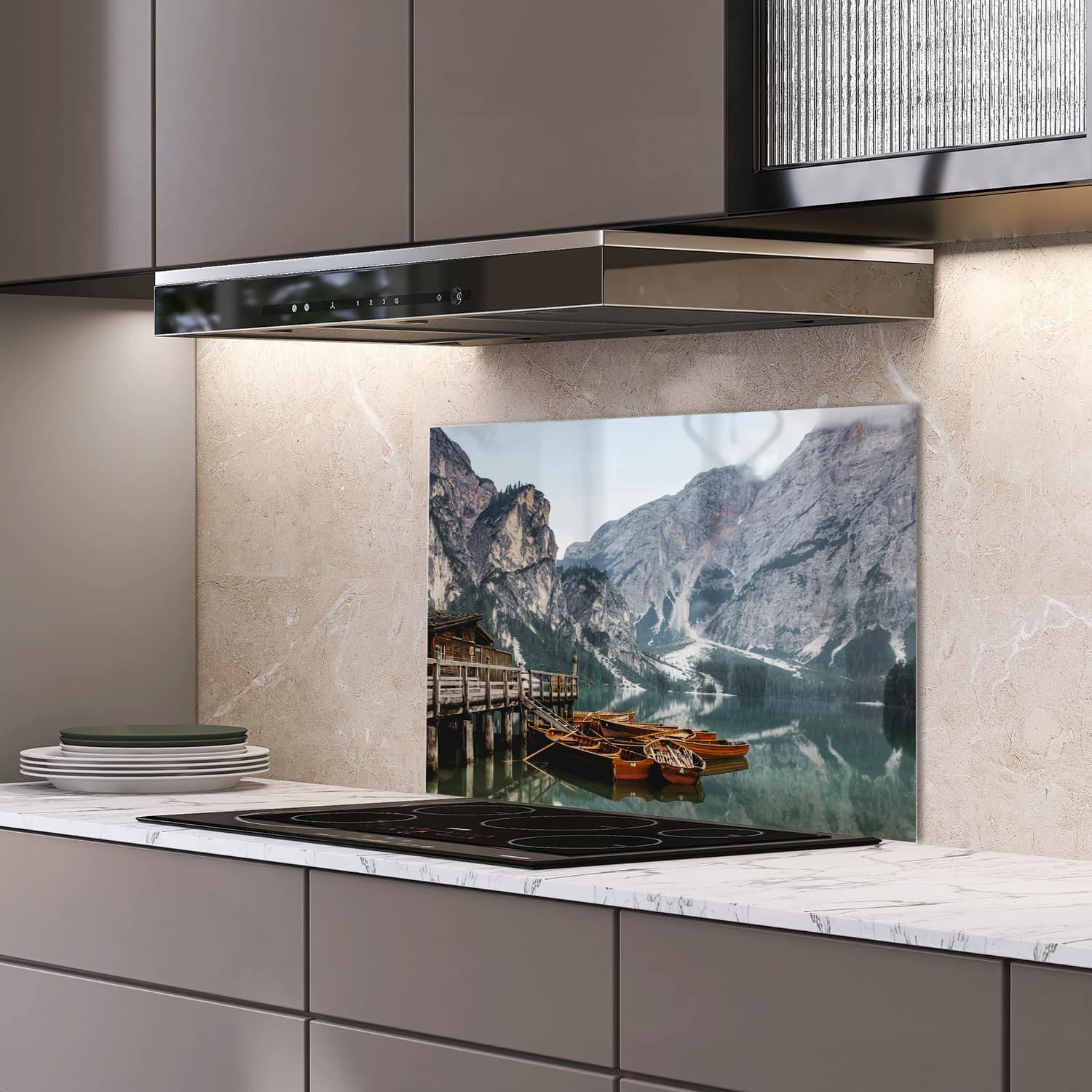 Eigen afmeting spatscherm-op-maat Keuken - Hittebestendig gehard glas - Pragser Wildsee