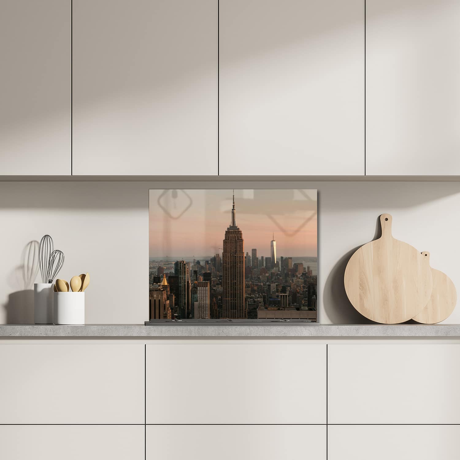 Eigen afmeting spatscherm-op-maat Keuken - Hittebestendig gehard glas - Manhattan Skyline