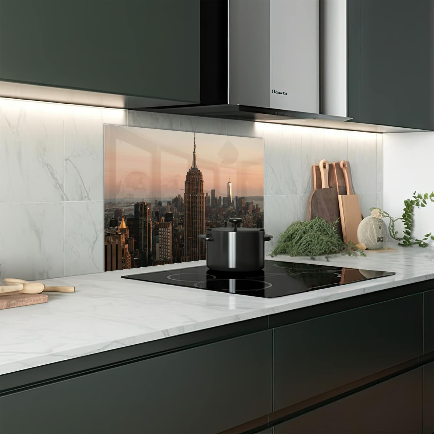 Eigen afmeting spatscherm-op-maat Keuken - Hittebestendig gehard glas - Manhattan Skyline