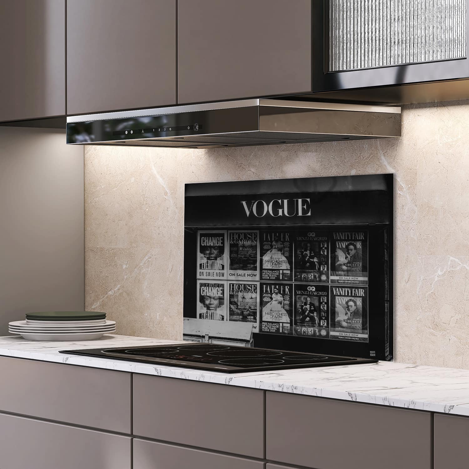 Eigen afmeting spatscherm-op-maat Keuken - Hittebestendig gehard glas - Vogue
