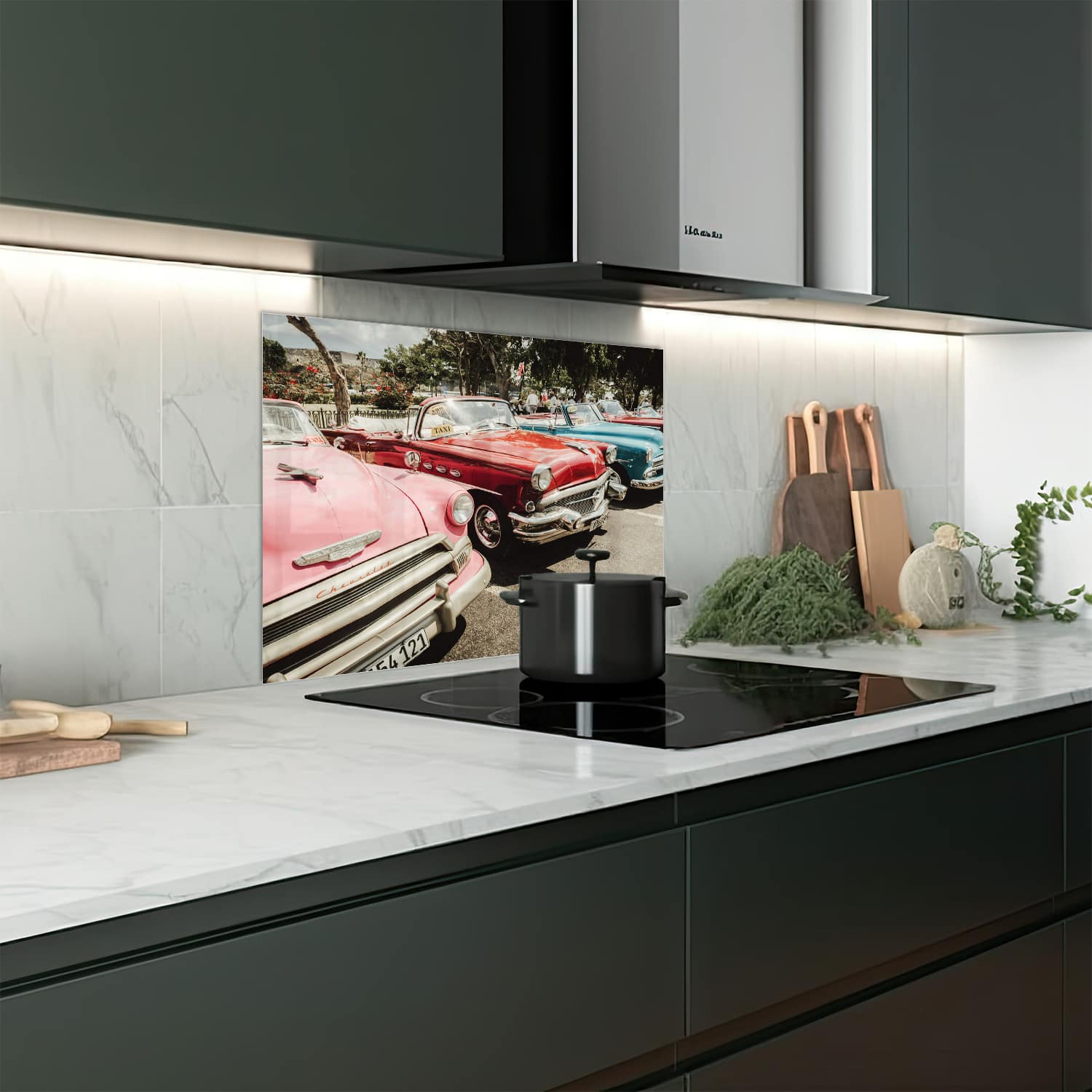 Eigen afmeting spatscherm-op-maat Keuken - Hittebestendig gehard glas - Chervolet Bel Air