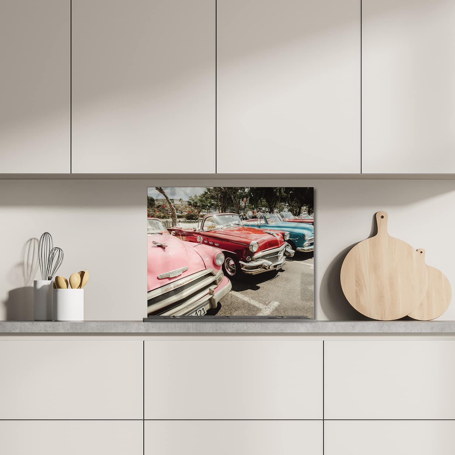 Eigen afmeting spatscherm-op-maat Keuken - Hittebestendig gehard glas - Chervolet Bel Air