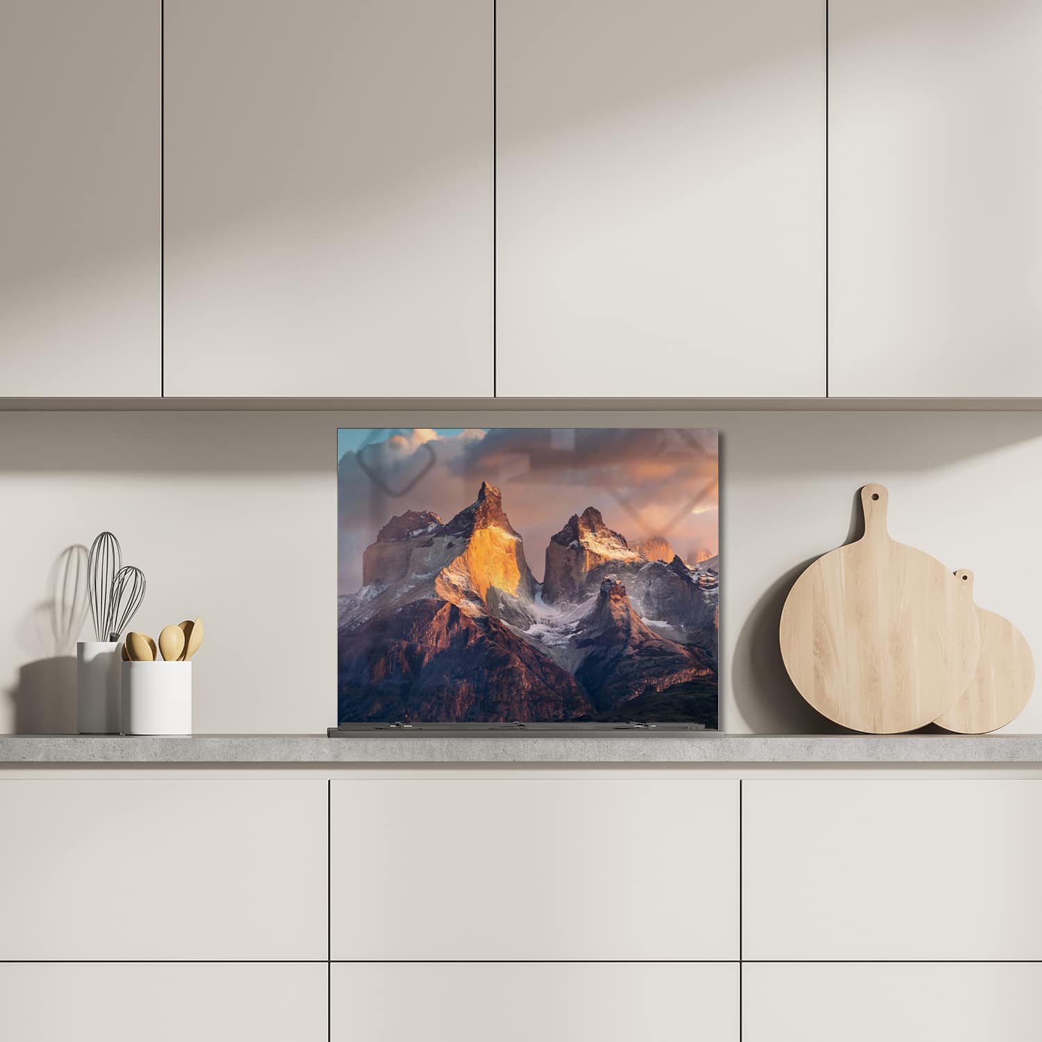Eigen afmeting spatscherm-op-maat Keuken - Hittebestendig gehard glas - Ruwe Bergtoppen