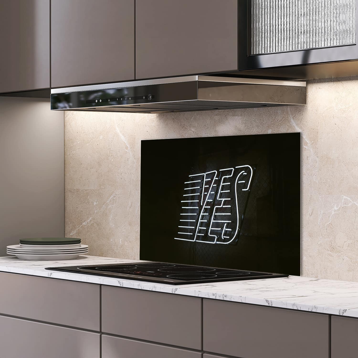 Eigen afmeting spatscherm-op-maat Keuken - Hittebestendig gehard glas - YES