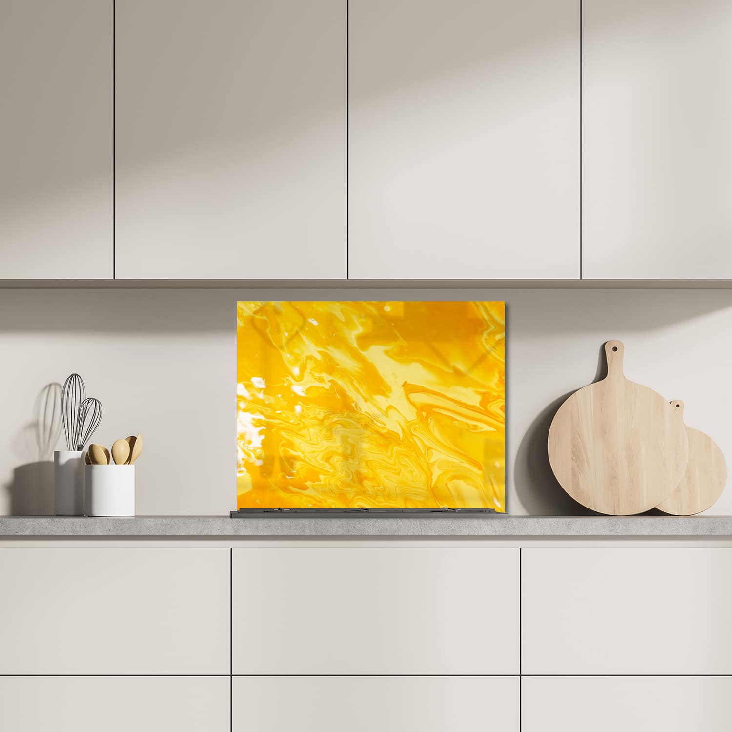 Eigen afmeting spatscherm-op-maat Keuken - Hittebestendig gehard glas - Abstract geel