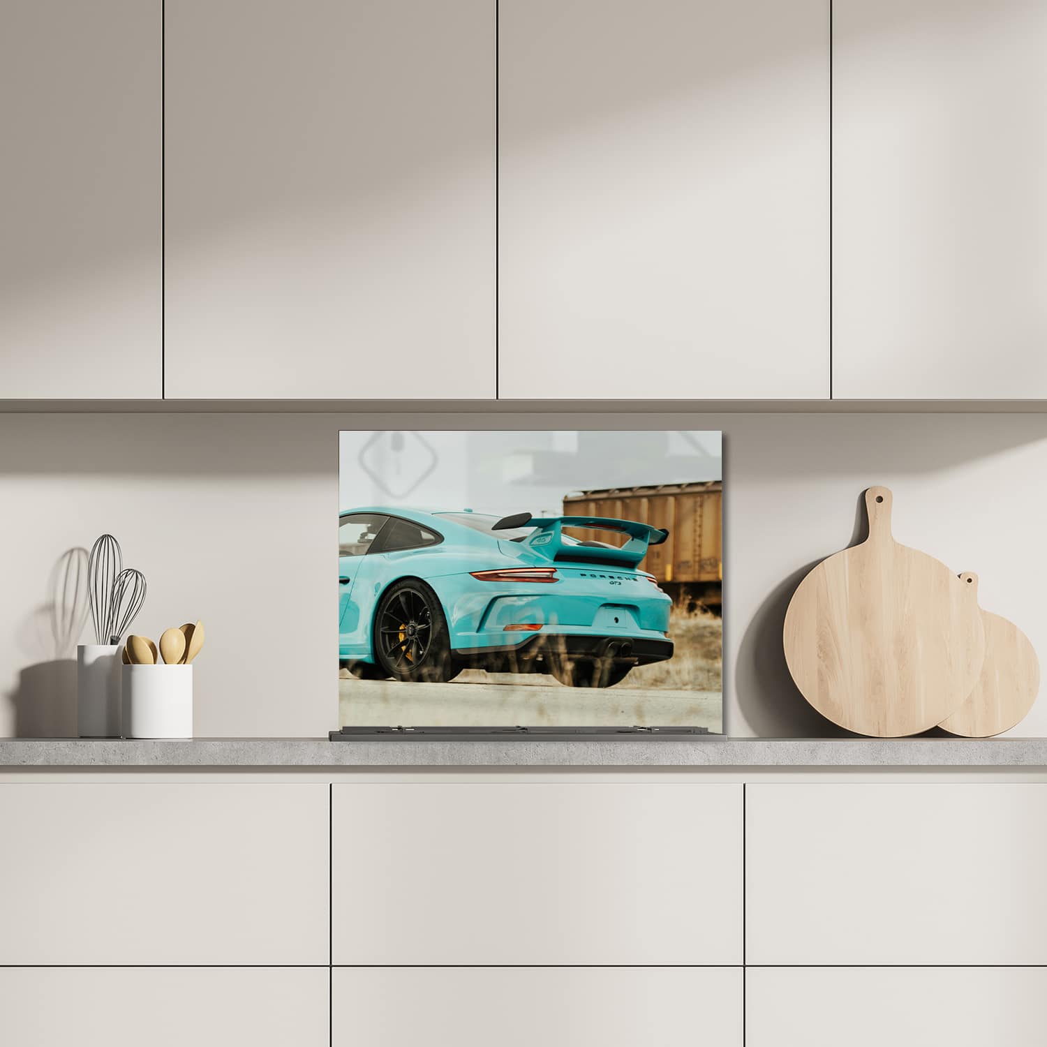Eigen afmeting spatscherm-op-maat Keuken - Hittebestendig gehard glas - Porsche GT3