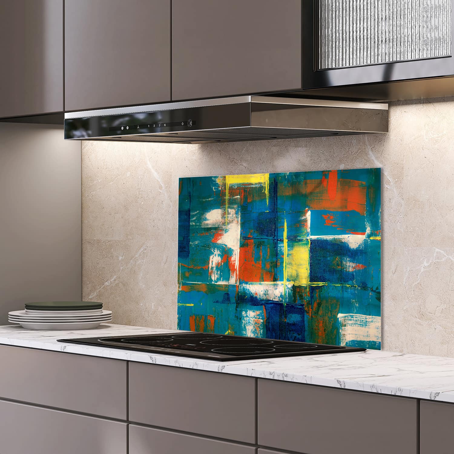 Eigen afmeting spatscherm-op-maat Keuken - Hittebestendig gehard glas - Abstract Canvas