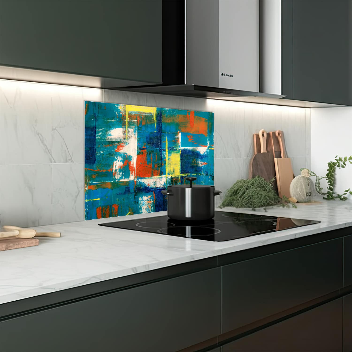 Eigen afmeting spatscherm-op-maat Keuken - Hittebestendig gehard glas - Abstract Canvas