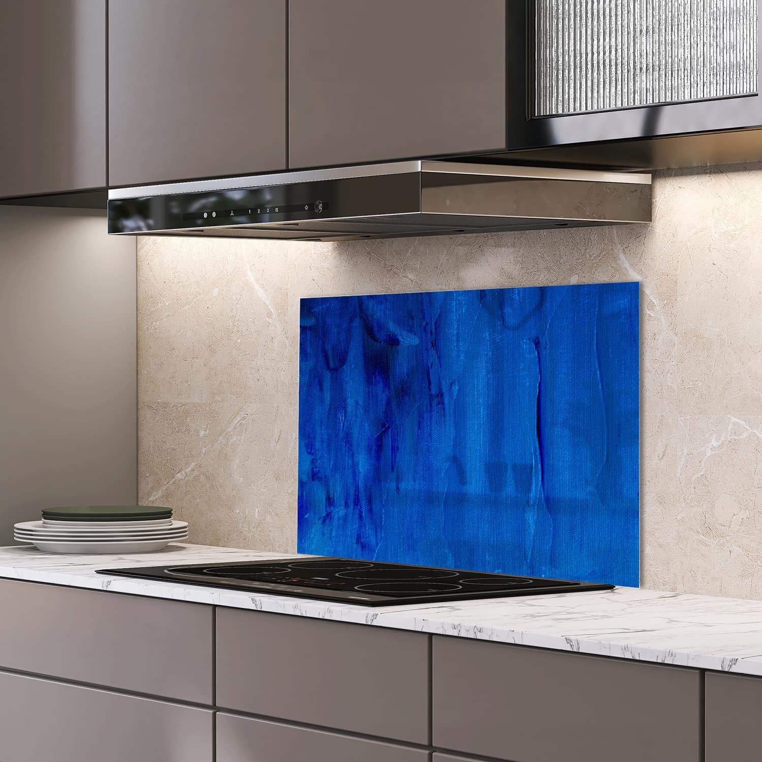Eigen afmeting spatscherm-op-maat Keuken - Hittebestendig gehard glas - Blauw Abstractie