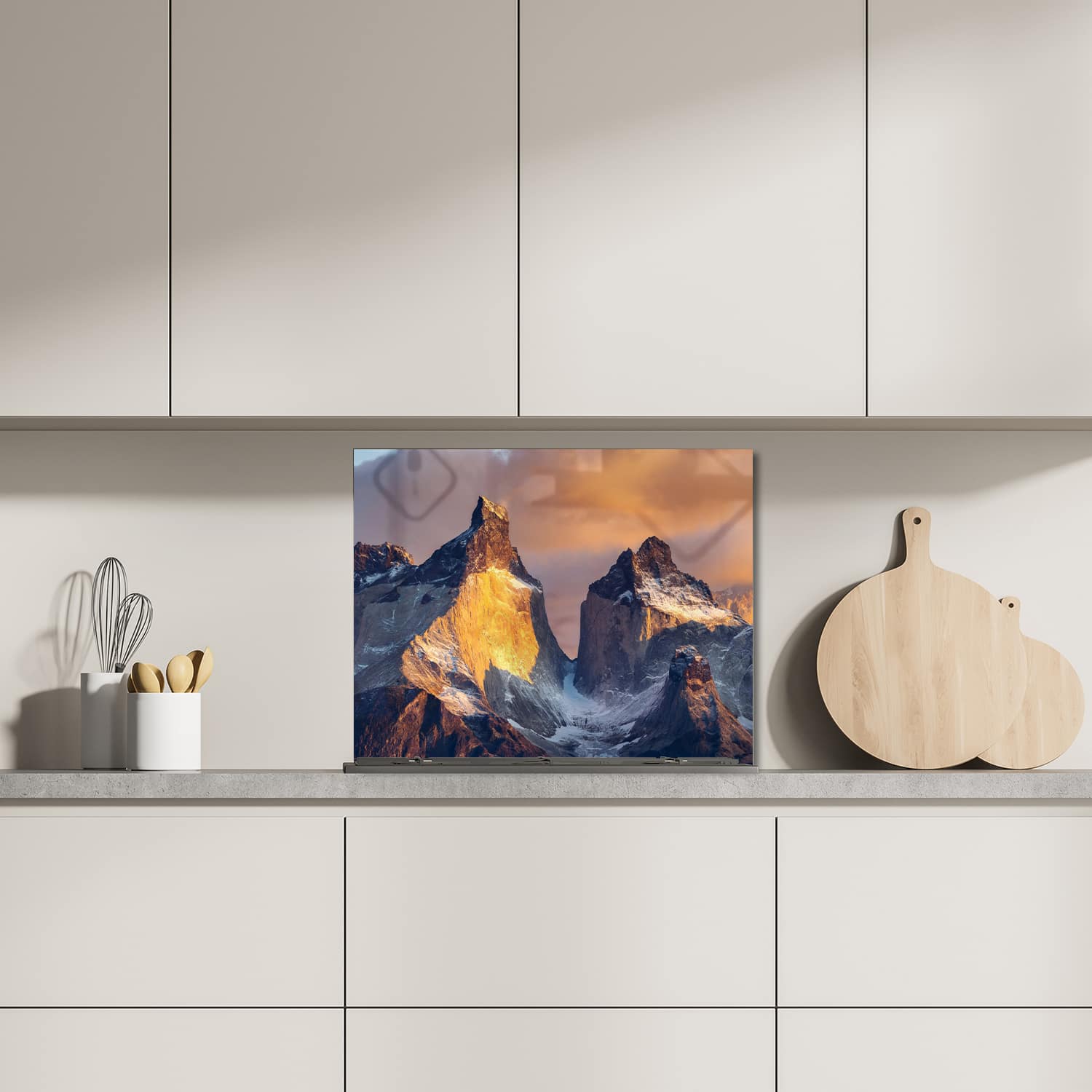 Eigen afmeting spatscherm-op-maat Keuken - Hittebestendig gehard glas - Hoge Ruwe Bergen