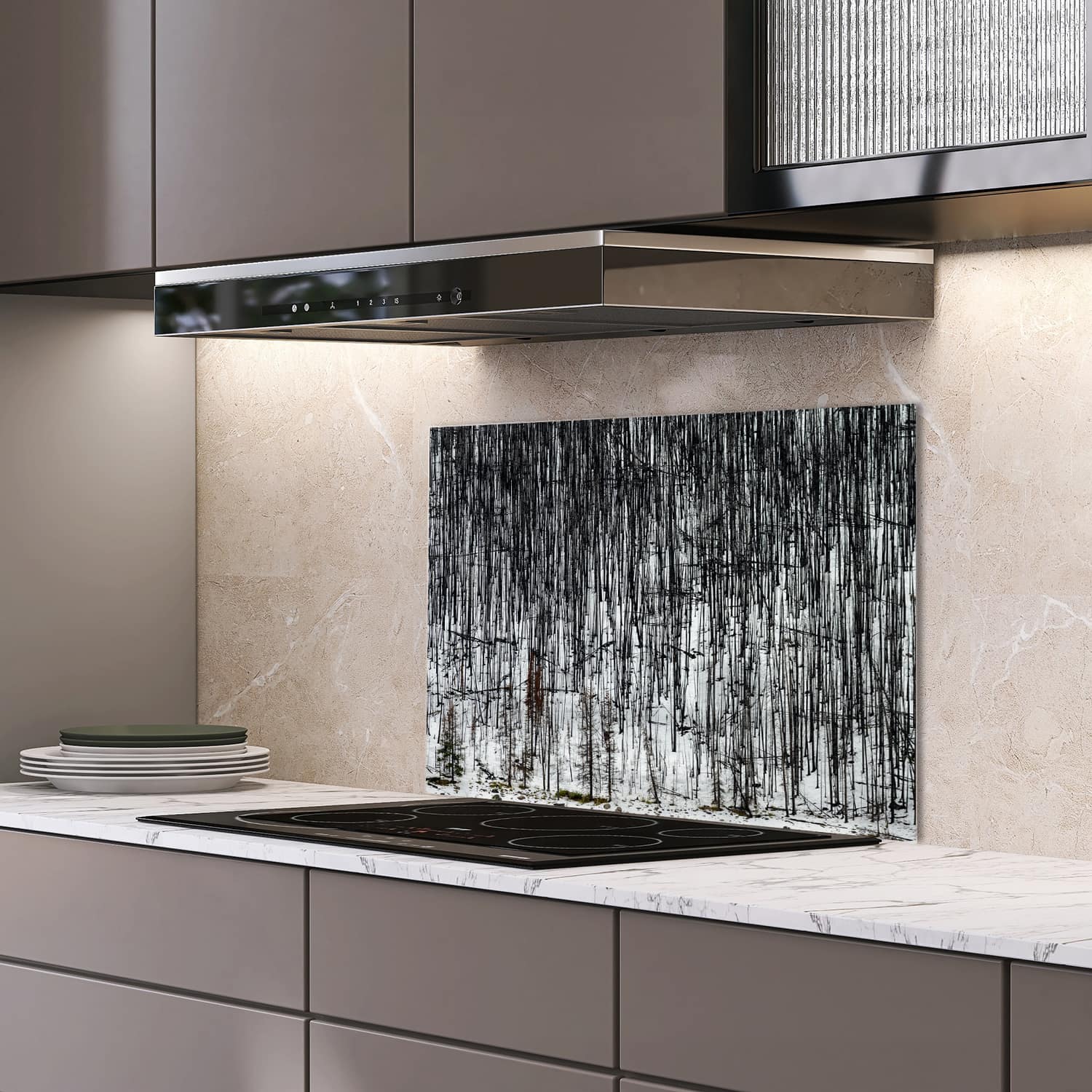 Eigen afmeting spatscherm-op-maat Keuken - Hittebestendig gehard glas - Winters Woud