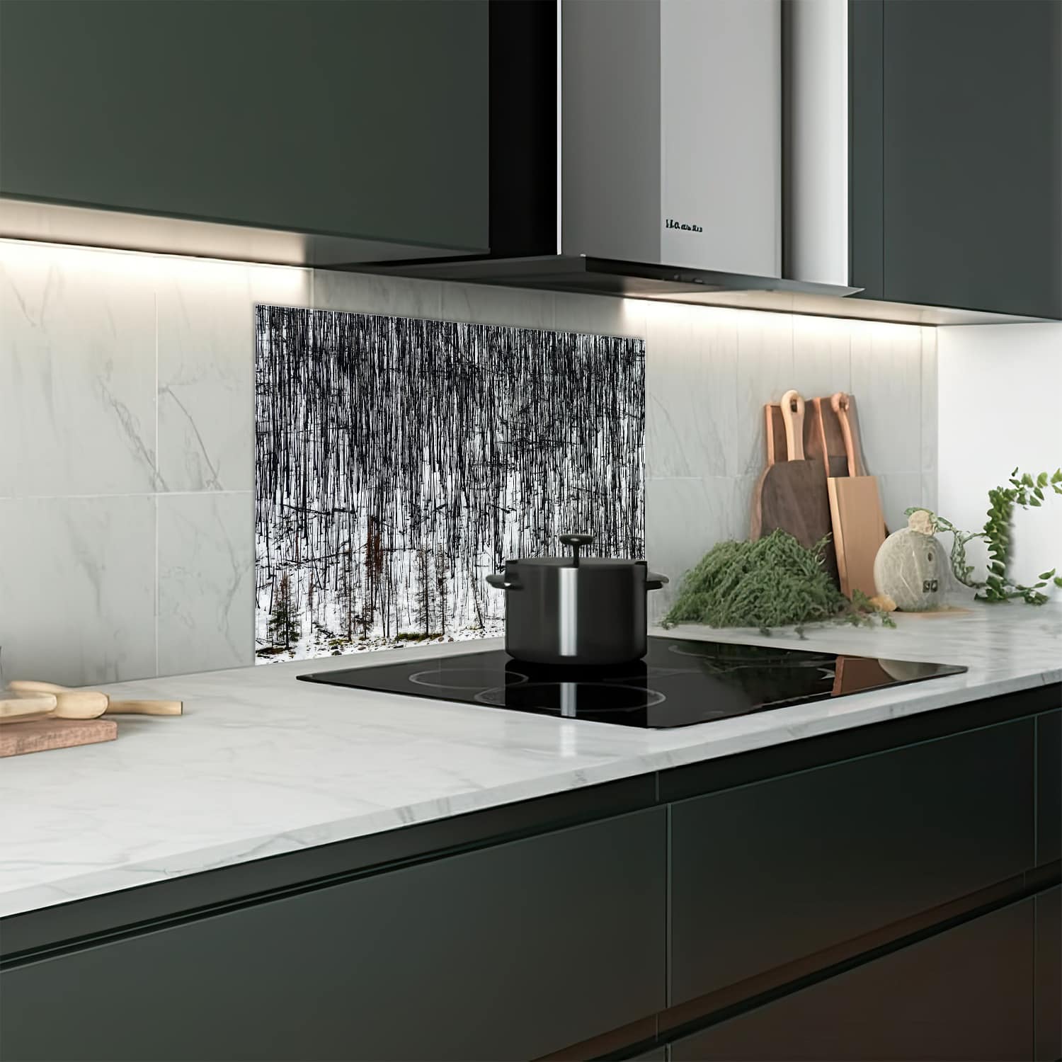 Eigen afmeting spatscherm-op-maat Keuken - Hittebestendig gehard glas - Winters Woud