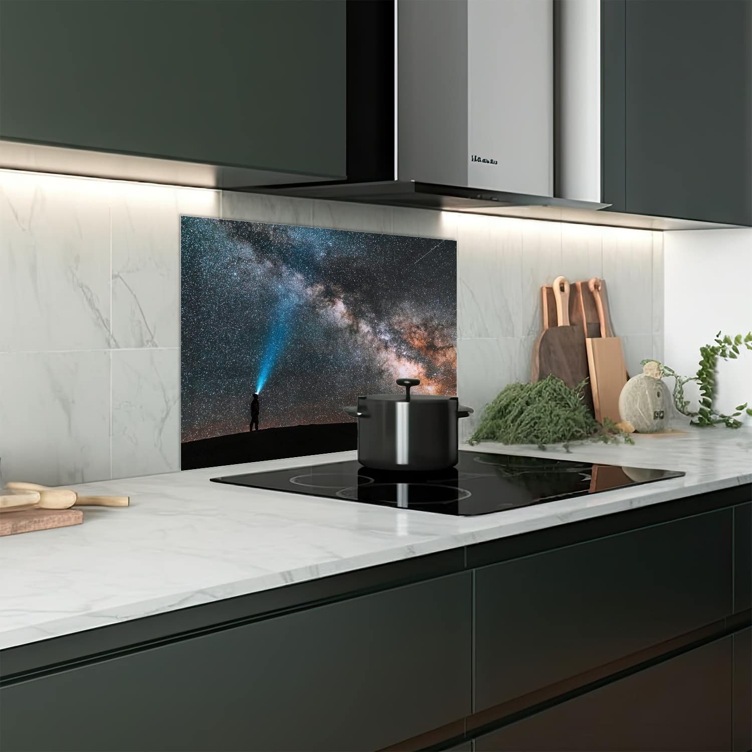 Eigen afmeting spatscherm-op-maat Keuken - Hittebestendig gehard glas - Sterrenkijken onder de Melkweg