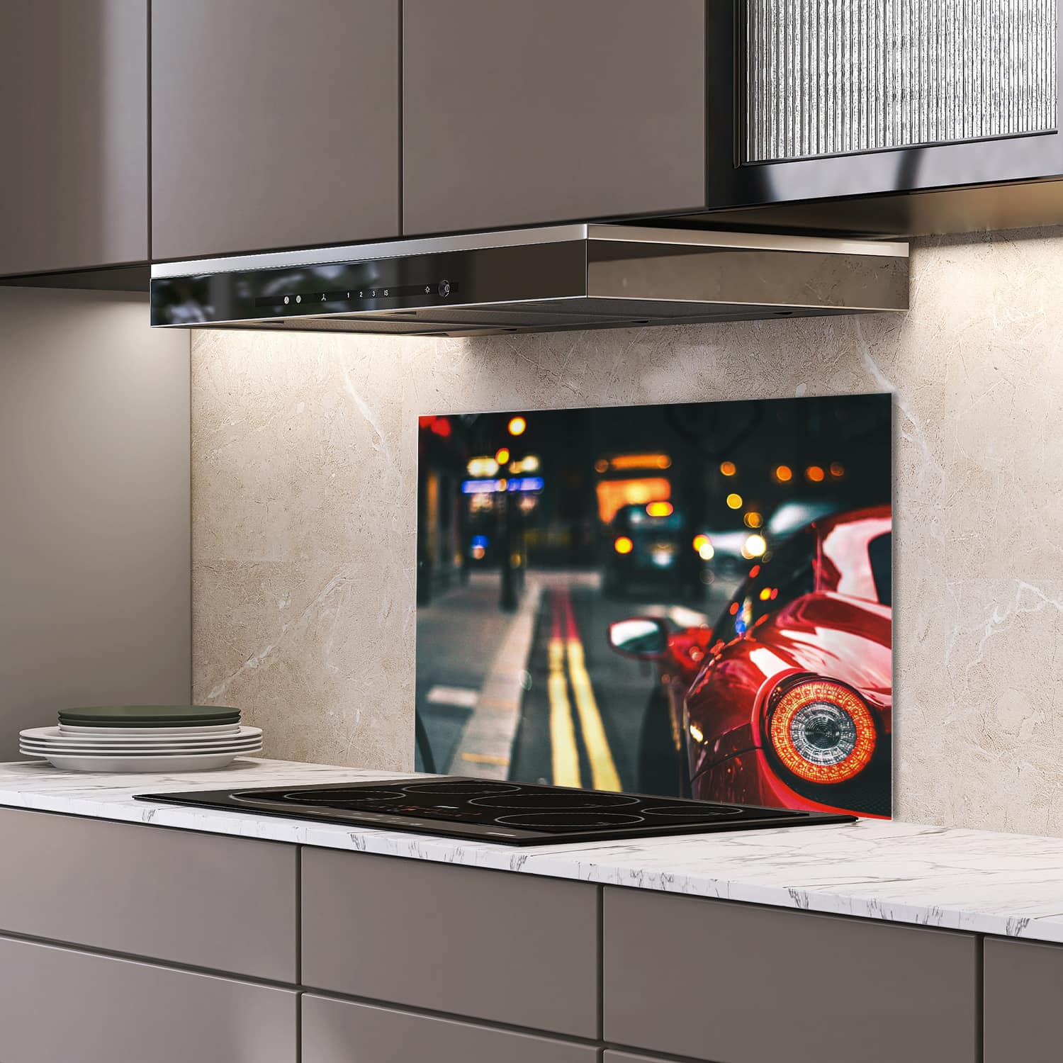 Eigen afmeting spatscherm-op-maat Keuken - Hittebestendig gehard glas - Ferrari 458 Spider
