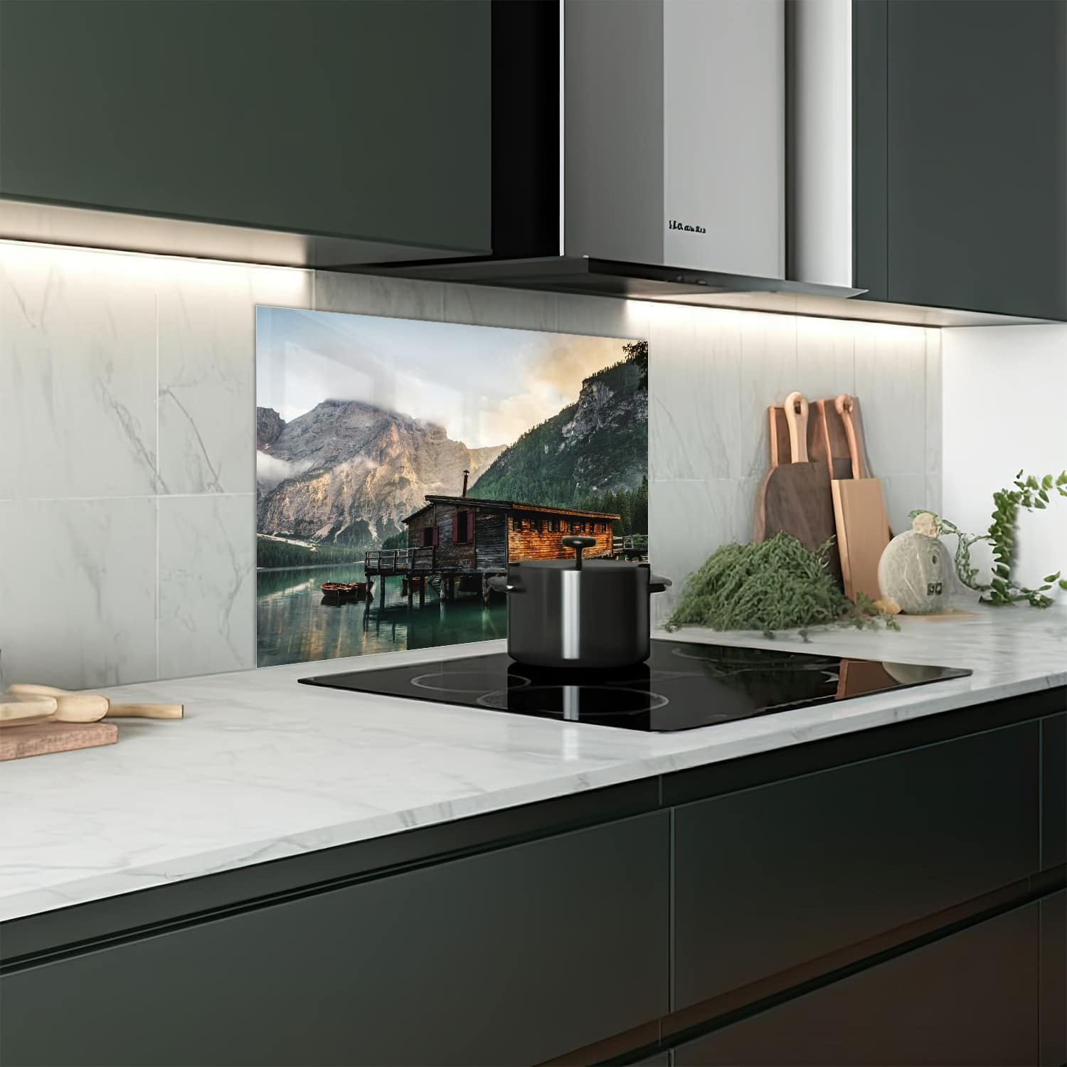 Eigen afmeting spatscherm-op-maat Keuken - Hittebestendig gehard glas - Berghut aan het Meer