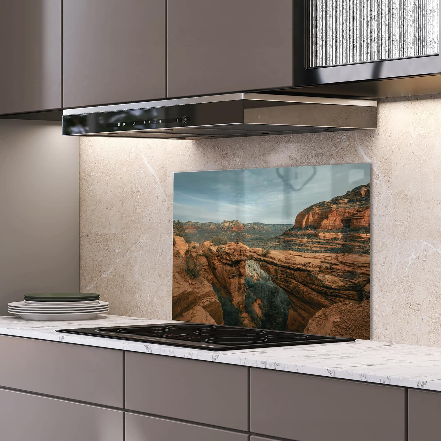 Eigen afmeting spatscherm-op-maat Keuken - Hittebestendig gehard glas - Rotsen in de Canyons