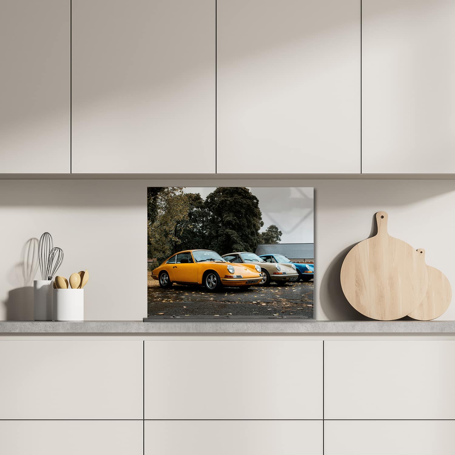 Eigen afmeting spatscherm-op-maat Keuken - Hittebestendig gehard glas - Porsche 911 1970