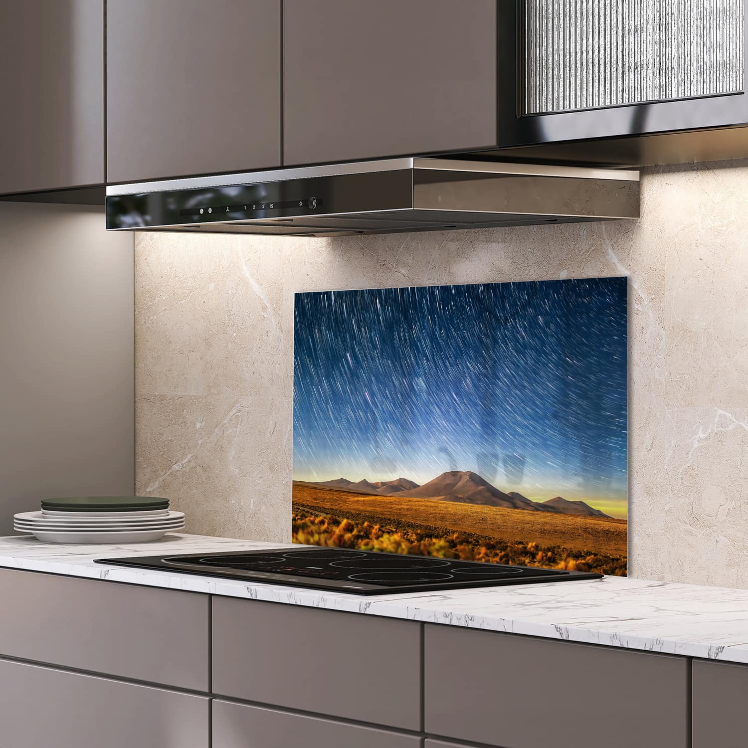 Eigen afmeting spatscherm-op-maat Keuken - Hittebestendig gehard glas - Sterrenhemel in de Woestijn