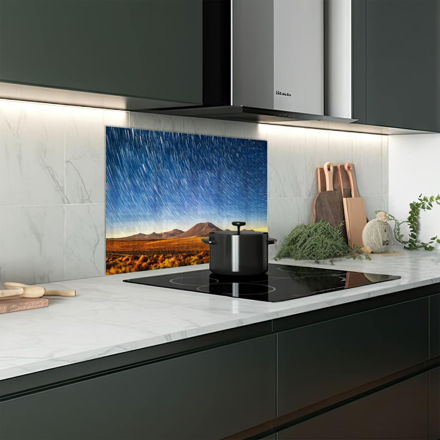 Eigen afmeting spatscherm-op-maat Keuken - Hittebestendig gehard glas - Sterrenhemel in de Woestijn