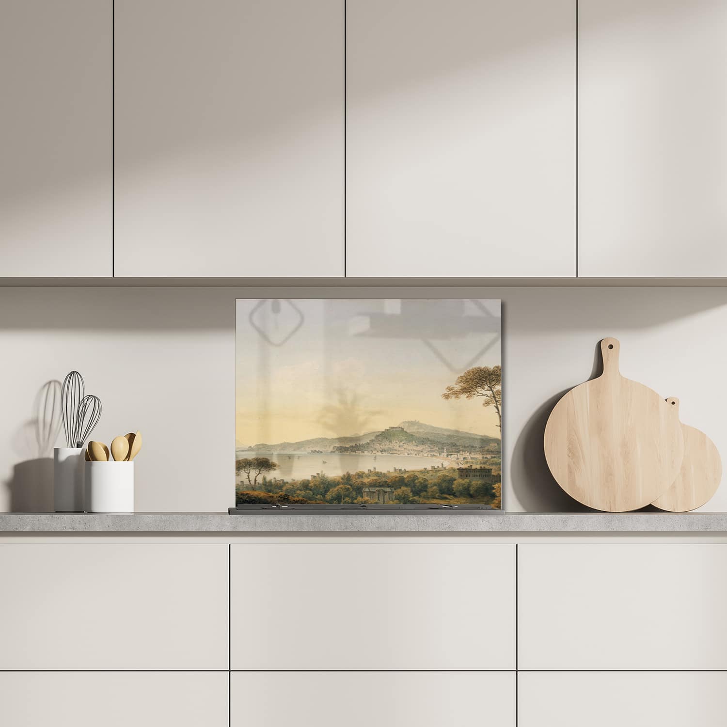 Eigen afmeting spatscherm-op-maat Keuken - Hittebestendig gehard glas - Waterverf  Schilderij Kustlijn