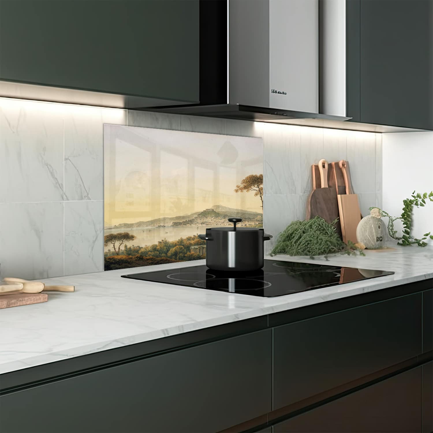 Eigen afmeting spatscherm-op-maat Keuken - Hittebestendig gehard glas - Waterverf  Schilderij Kustlijn