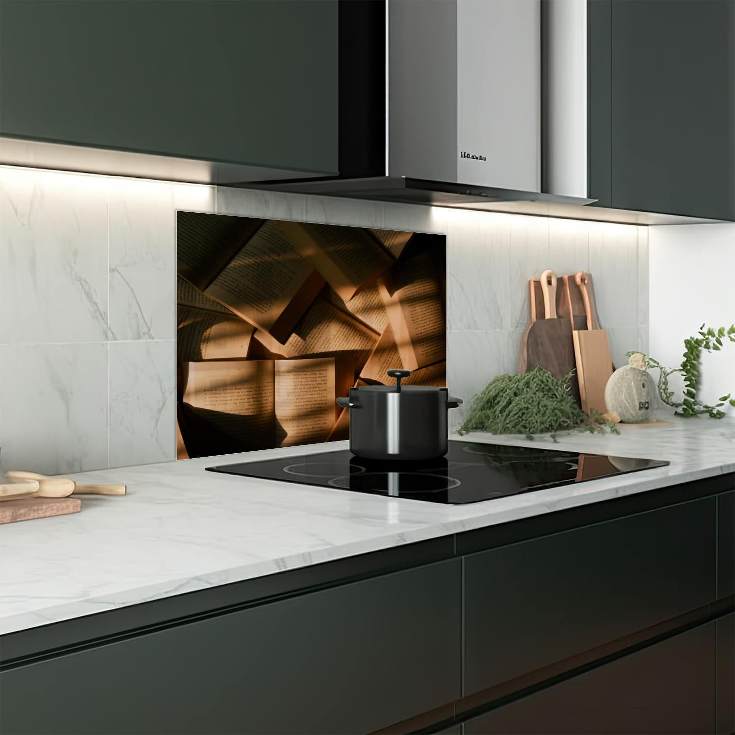 Eigen afmeting spatscherm-op-maat Keuken - Hittebestendig gehard glas - Boeken Textuur