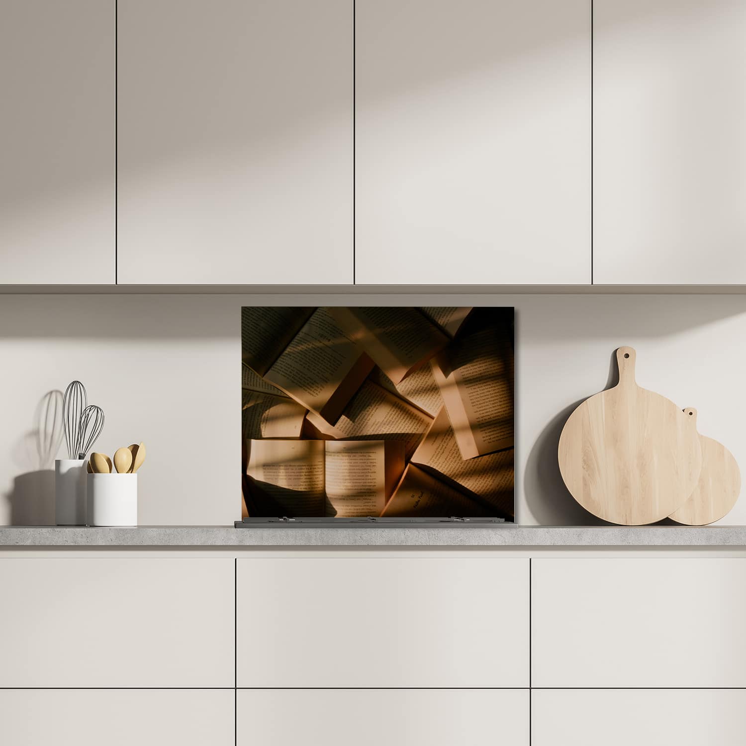 Eigen afmeting spatscherm-op-maat Keuken - Hittebestendig gehard glas - Boeken Textuur