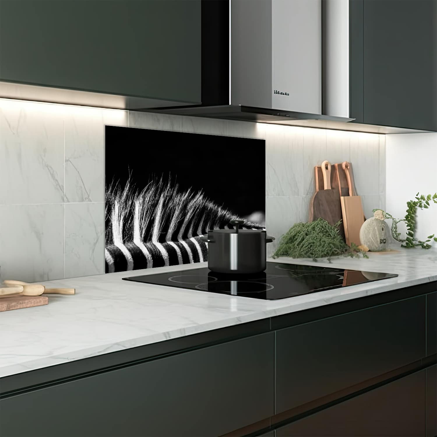 Eigen afmeting spatscherm-op-maat Keuken - Hittebestendig gehard glas - Zwart-Wit Zebra