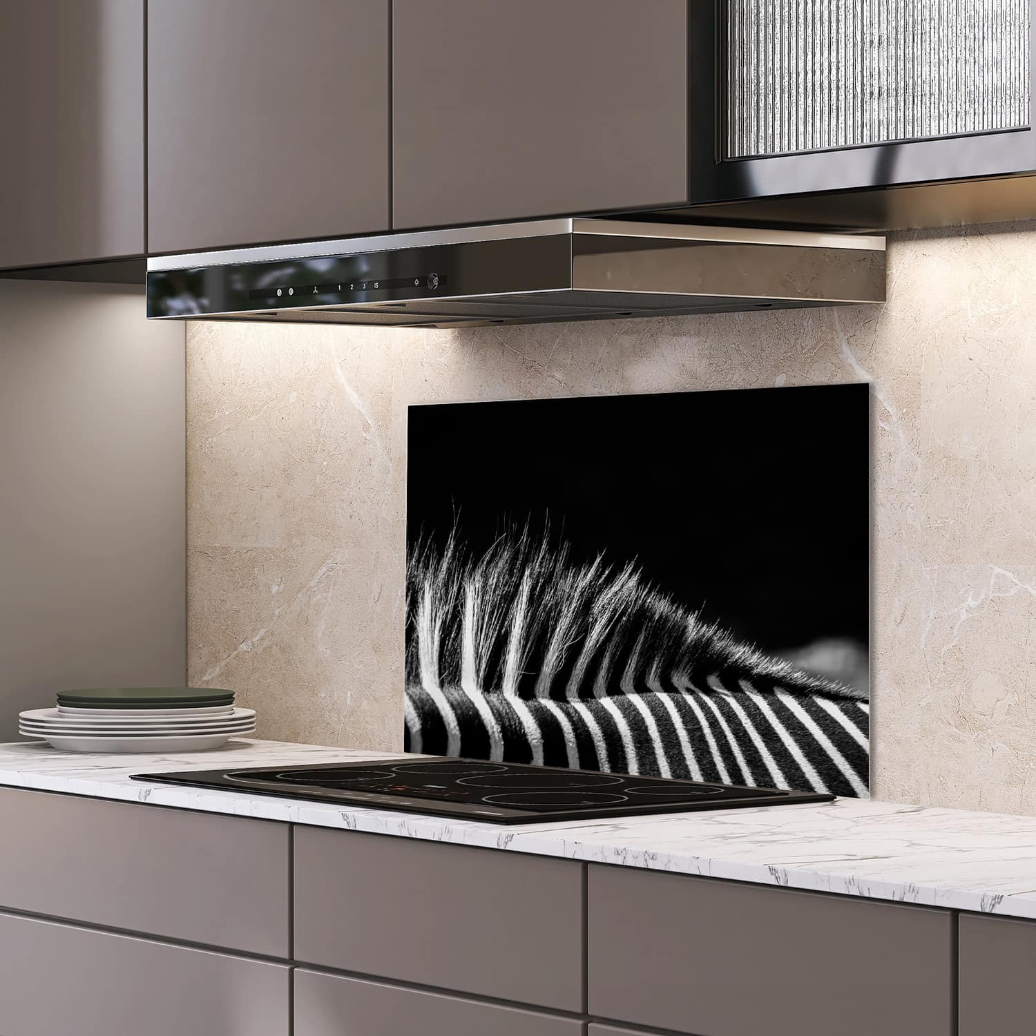 Eigen afmeting spatscherm-op-maat Keuken - Hittebestendig gehard glas - Zwart-Wit Zebra