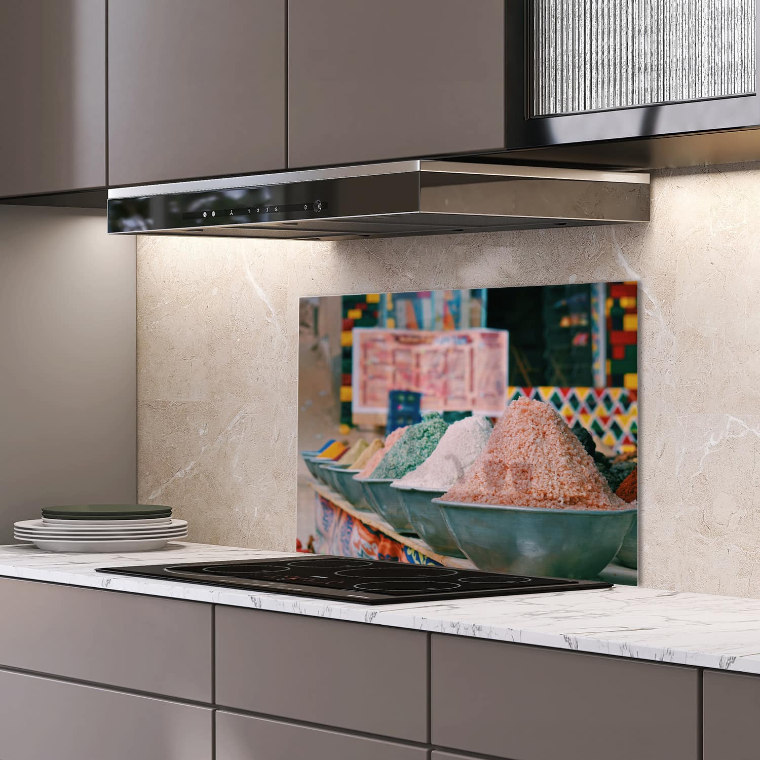 Eigen afmeting spatscherm-op-maat Keuken - Hittebestendig gehard glas - Specerijen en Zout