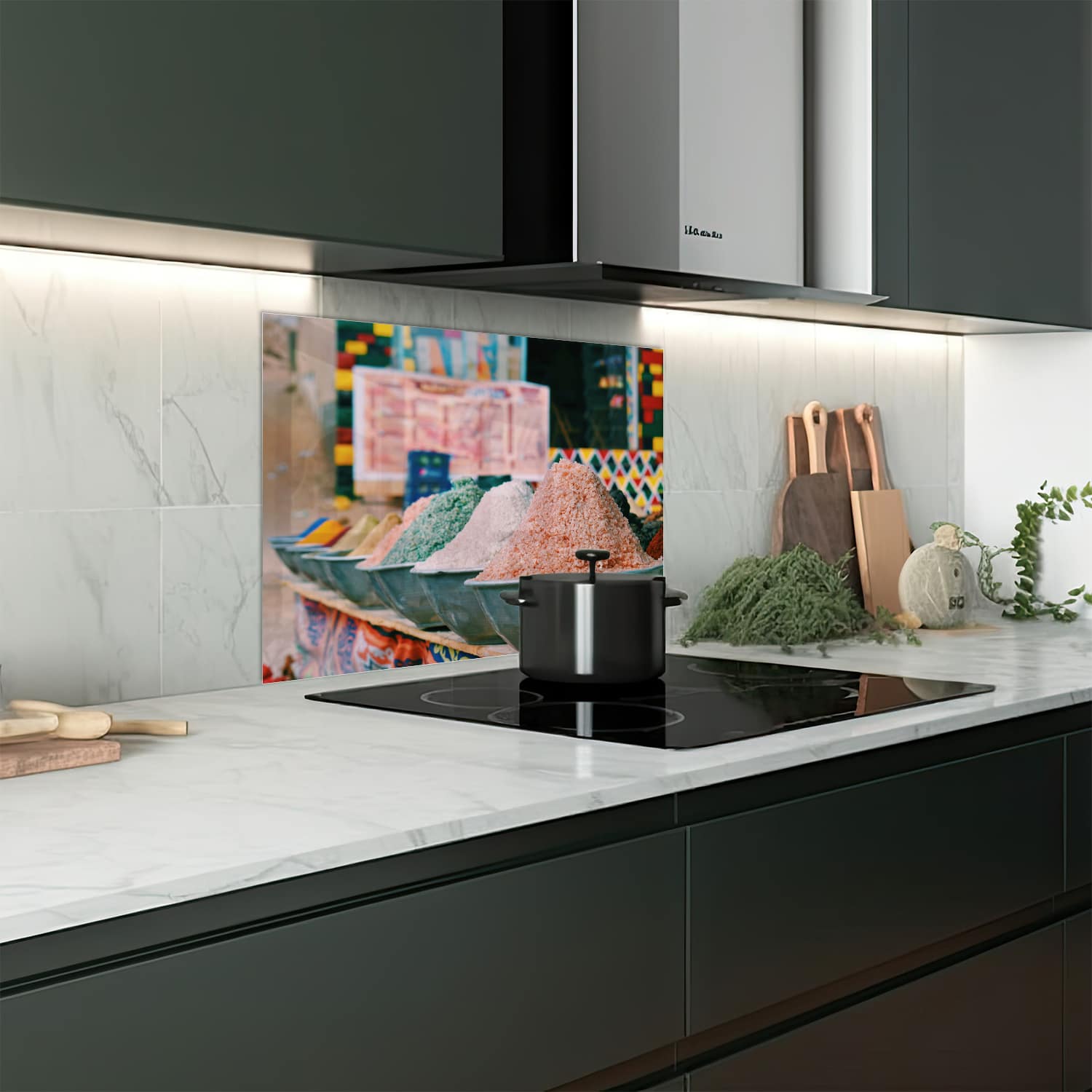 Eigen afmeting spatscherm-op-maat Keuken - Hittebestendig gehard glas - Specerijen en Zout