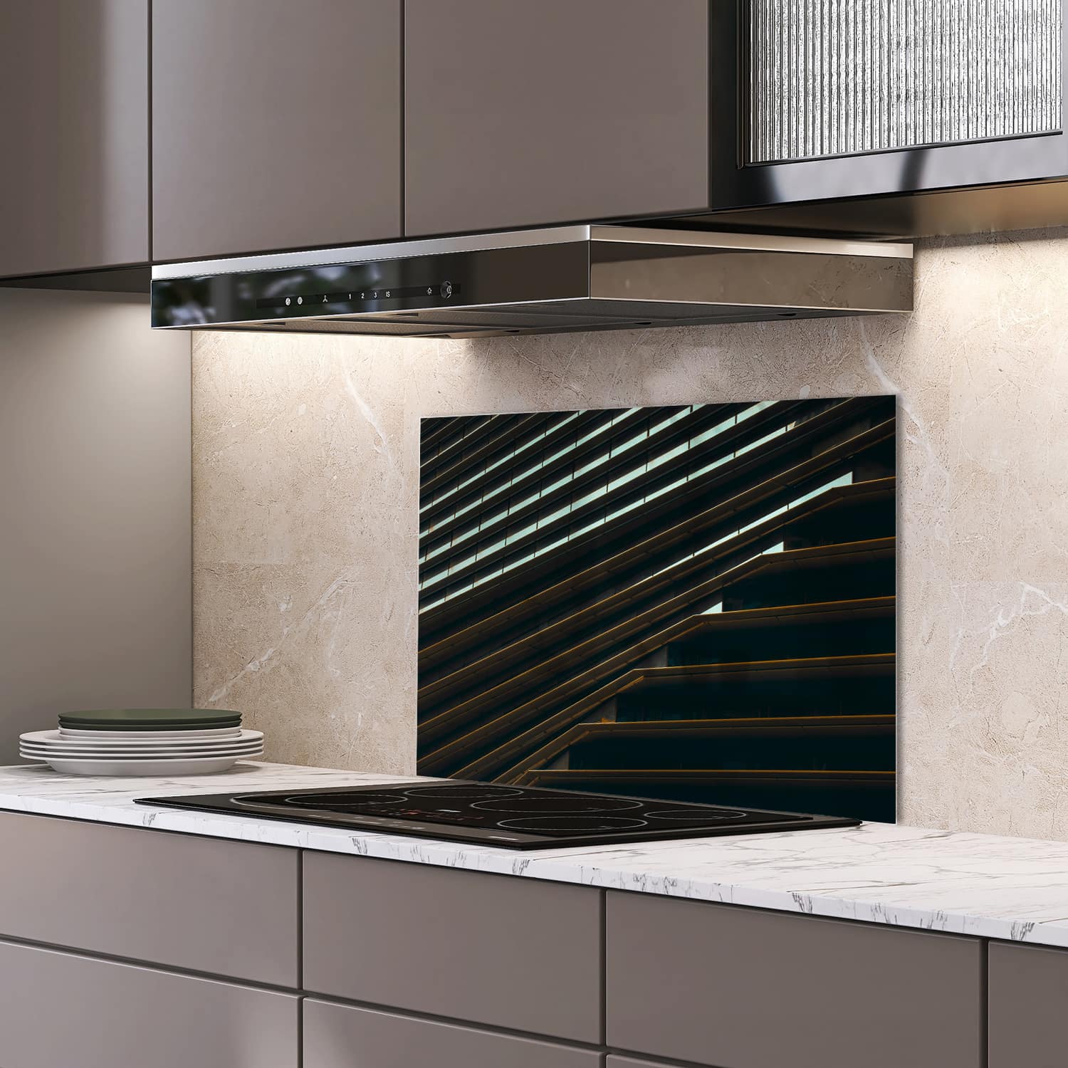 Eigen afmeting spatscherm-op-maat Keuken - Hittebestendig gehard glas - Close-up van Gebouw