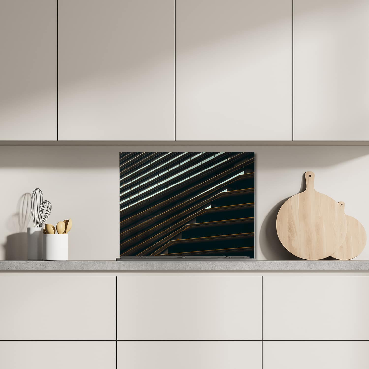 Eigen afmeting spatscherm-op-maat Keuken - Hittebestendig gehard glas - Close-up van Gebouw