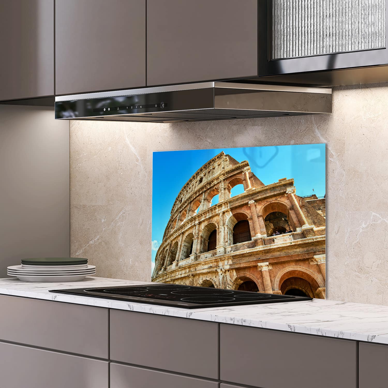 Eigen afmeting spatscherm-op-maat Keuken - Hittebestendig gehard glas - Colosseum