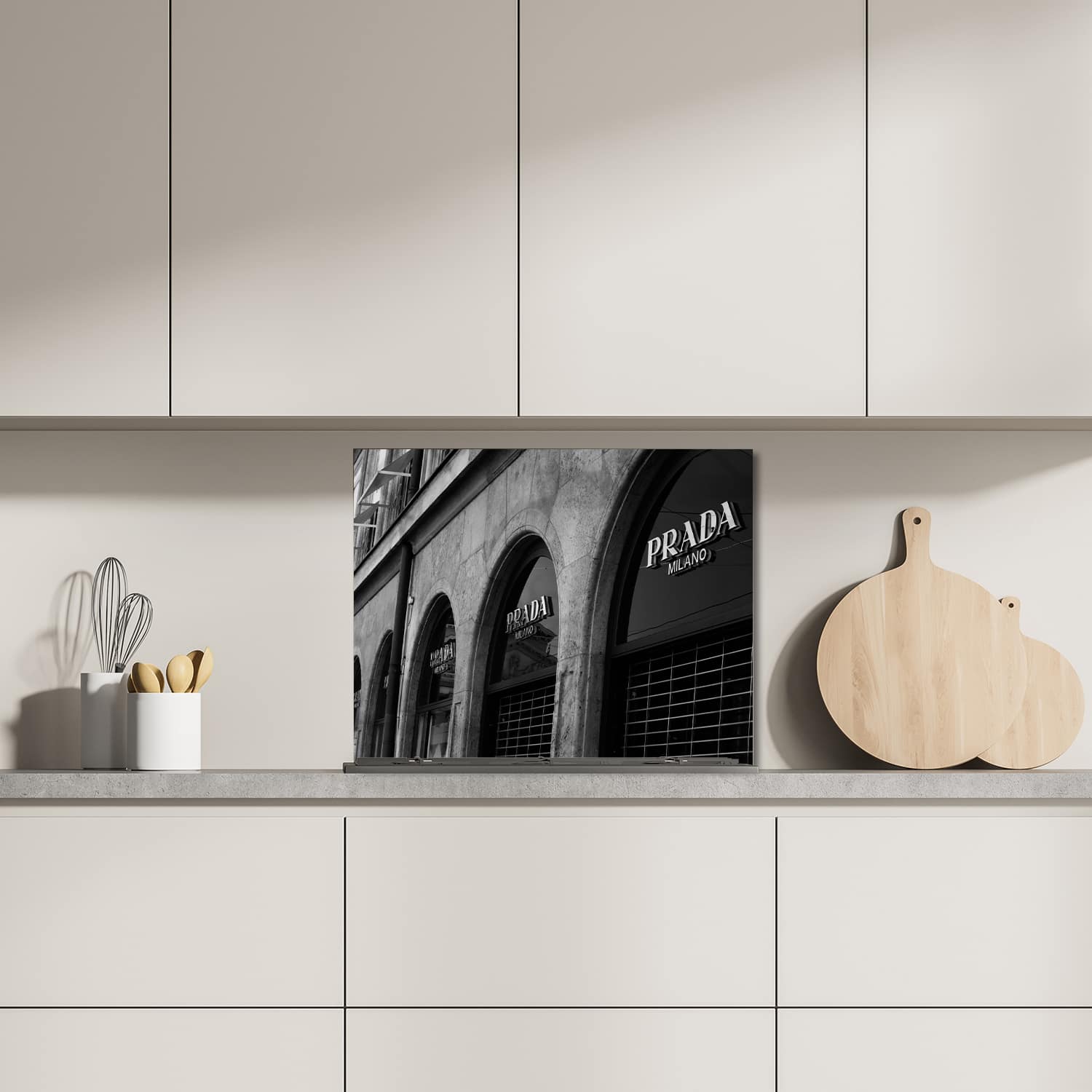 Eigen afmeting spatscherm-op-maat Keuken - Hittebestendig gehard glas - Prada Milano