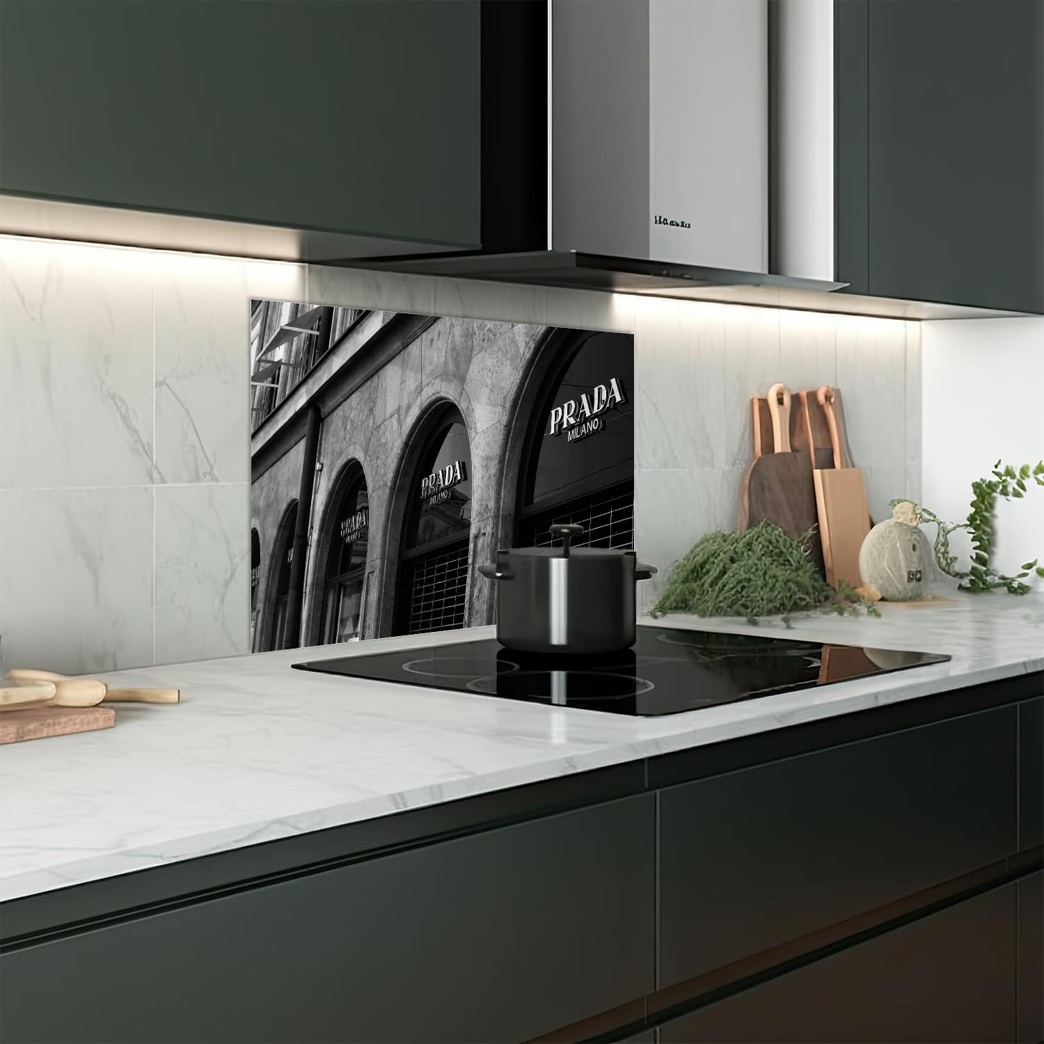 Eigen afmeting spatscherm-op-maat Keuken - Hittebestendig gehard glas - Prada Milano