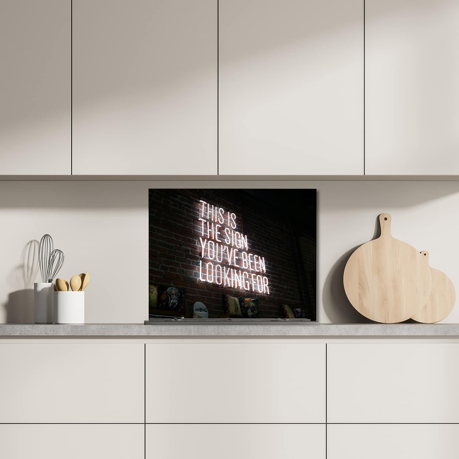 Eigen afmeting spatscherm-op-maat Keuken - Hittebestendig gehard glas - This is the Sign